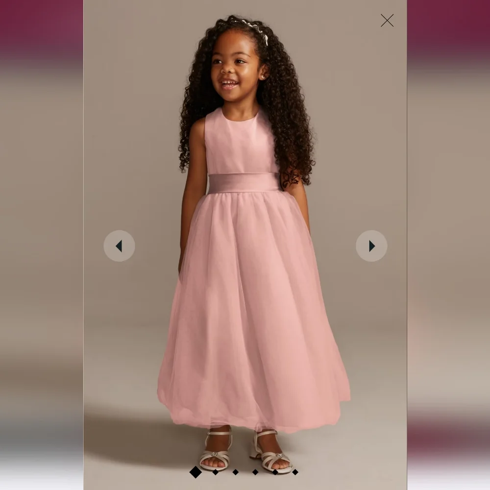 David's Bridal Satin Flower Girl Dress with Tulle Skirt - Ballet - Girls Size 8 - Picture 9 of 11